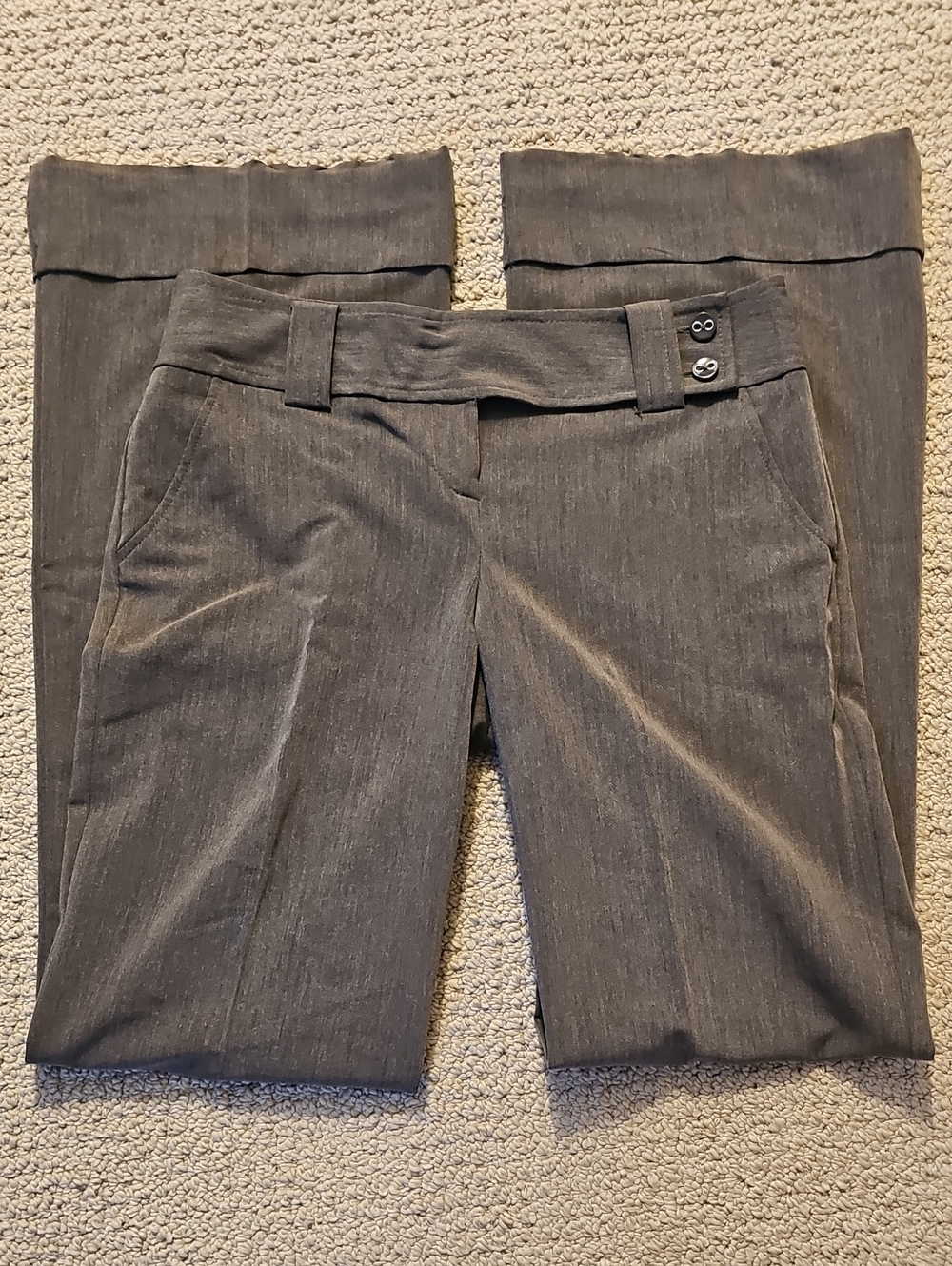 No Boundaries Gray Boot-Cut Pants - Mid Rise Button Waist